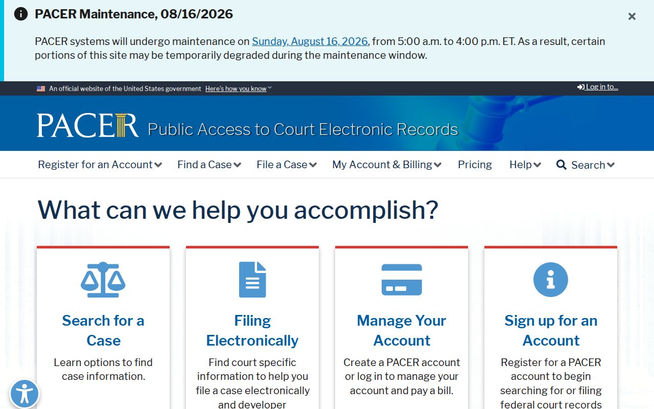 Fifty-Six federal court records through the official PACER system