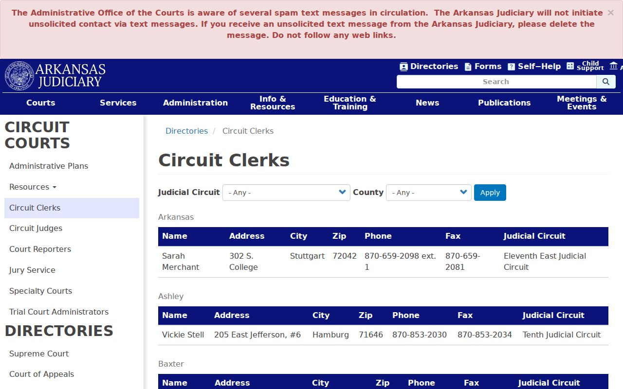 Stone County court calendar and Circuit Clerk directory source