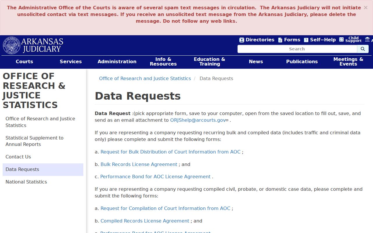 Stone County court records route for Arkansas AOC compiled data requests